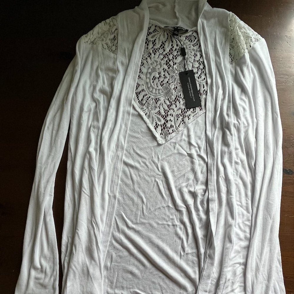 Women's White Knit Cable & Gauge Jacket/Sweater/Coverup Cable&Gauge Size M